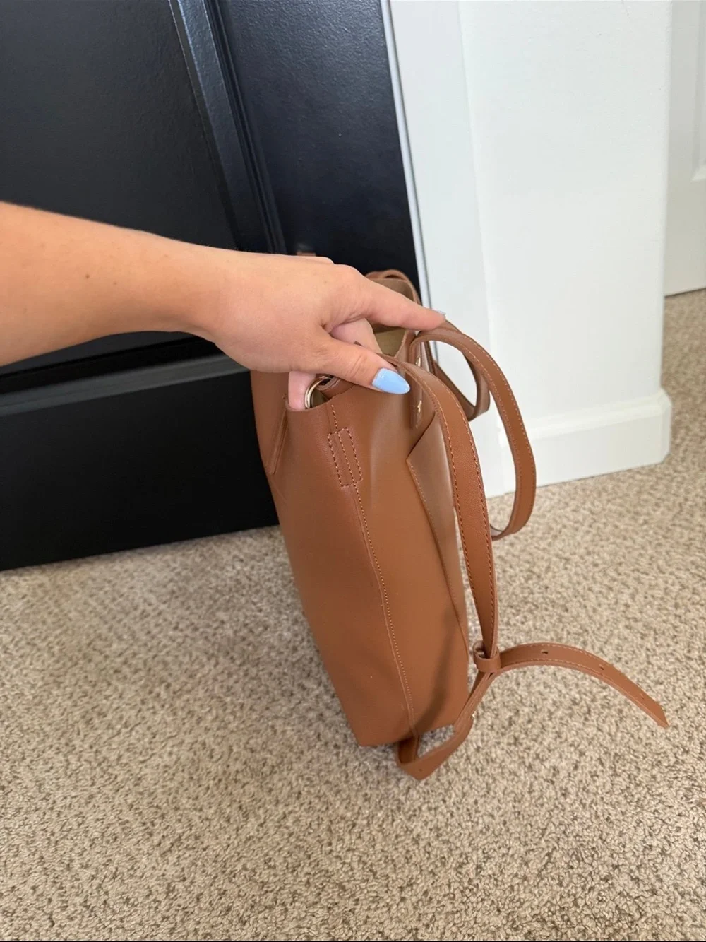 Everyday Cognac Tote with Front Pocket and Dual Straps